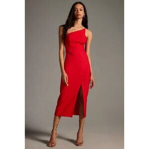 Anthropologie One Shoulder Slim Midi Dress Red 1X